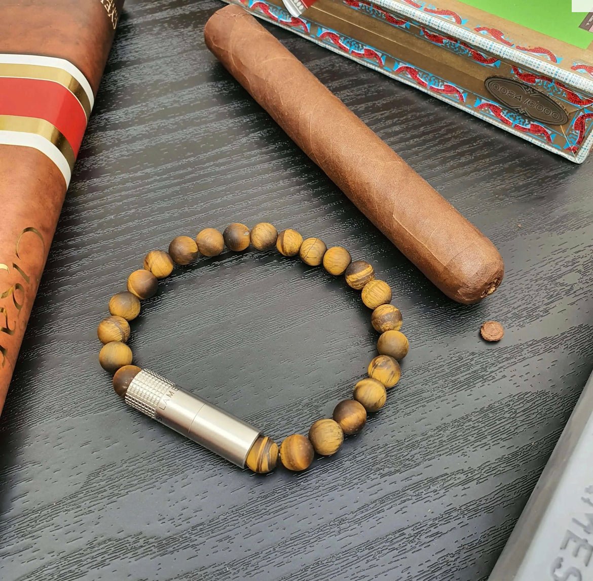 Cigar Punch Bracelet - "Connoisseur" Matte Tiger Eye by Les Fines Lames - CIGAR VAULT