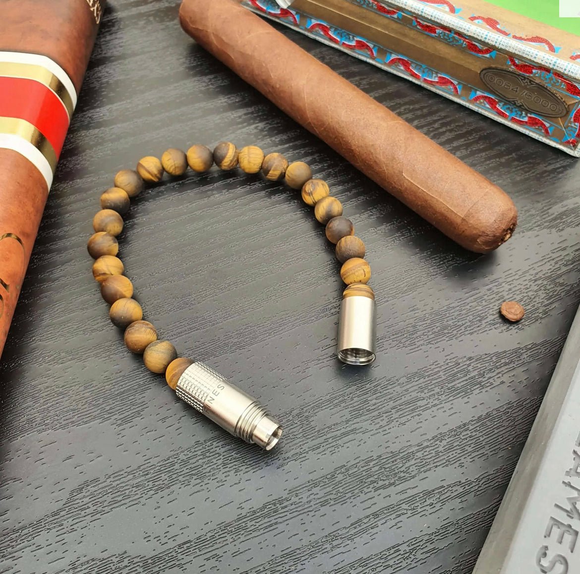 Cigar Punch Bracelet - "Connoisseur" Matte Tiger Eye by Les Fines Lames - CIGAR VAULT