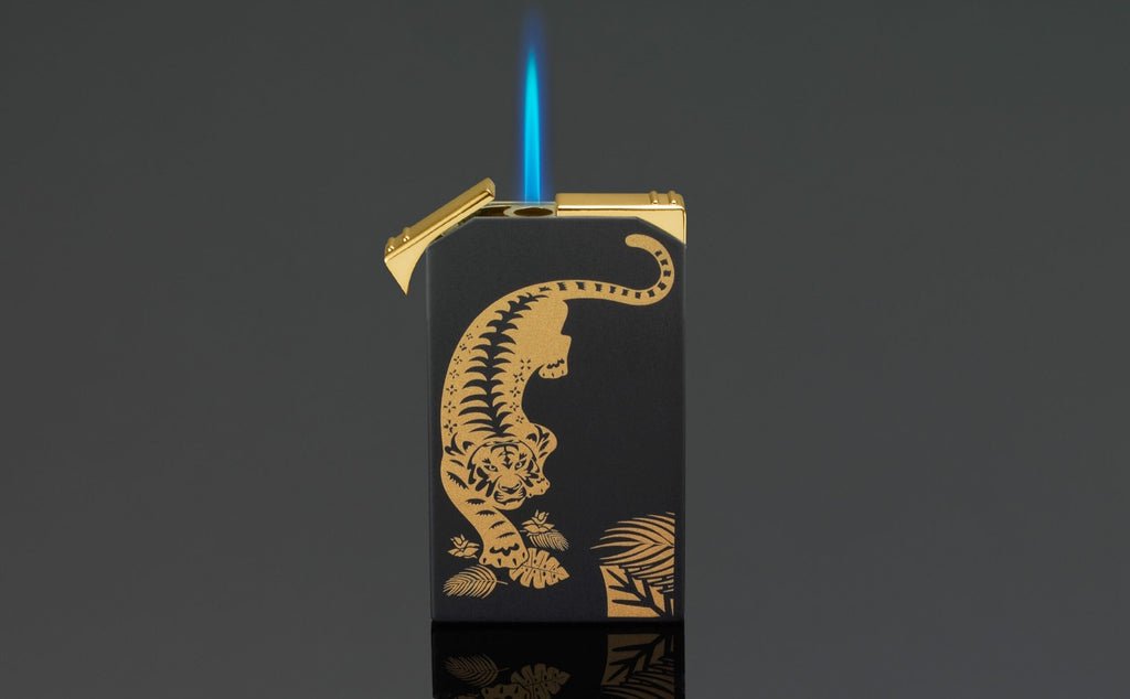 SIGLO TWIN FLAME LIGHTER TIGER - SHINY BLACK - CIGAR VAULT