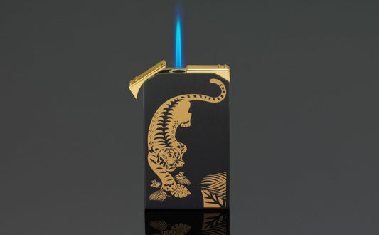 SIGLO TWIN FLAME LIGHTER TIGER - SHINY BLACK - CIGAR VAULT